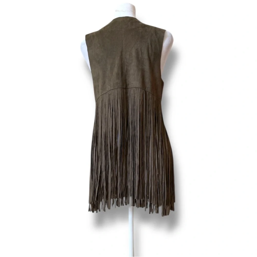FATE Woodstock Olive Green Faux Suede Fringe Vest Western Festival Boho  Small - Picture 9 of 13